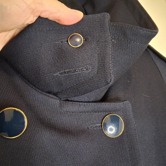 VINTAGE Anna Collection Saxonia Pure Virgin Wool Navy Blue Trench Coat - Picture 15 of 16